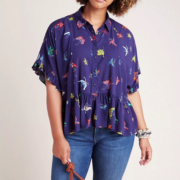 Maeve Tops - Maeve by Anthropologie Mallory Ruffled Butterfly Peplum Blouse Oversized XXL